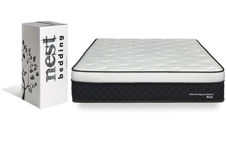 Hybrid innerspring mattress for couples alexander signature by nest bedding in a bedroom setting